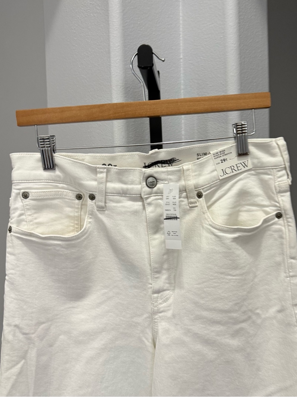 J. Crew TALL Slim Wide Leg White Jeans Size 29T High Rise Super Stretch NWT $148 - Picture 3 of 7